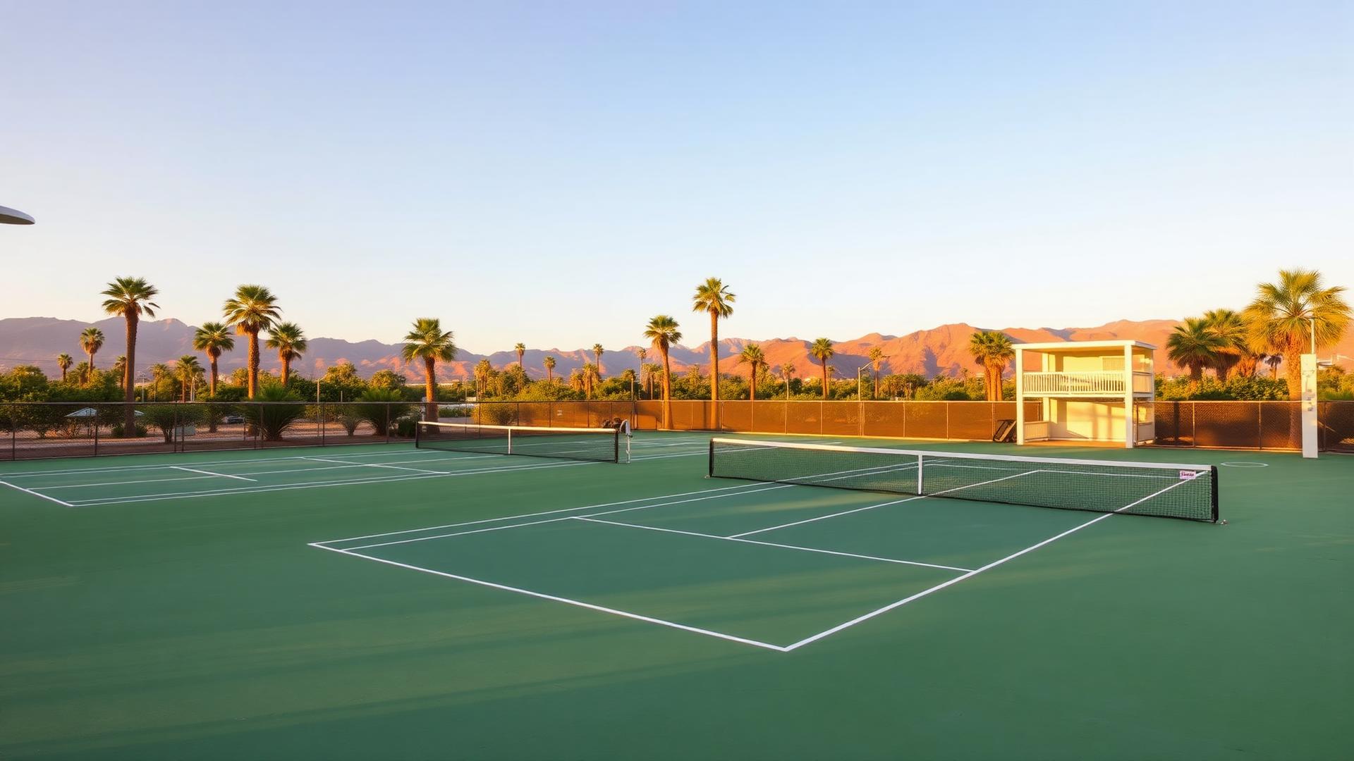Tennis courts at sunset